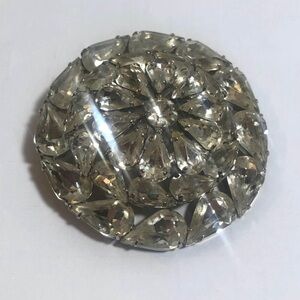 Vintage 2” Circle Tear Drop Rhinestone Brooch